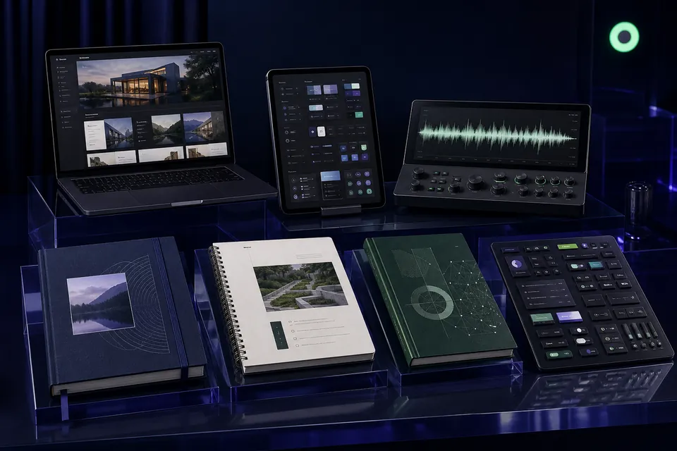 A finished collection of creator-made digital tools, workbooks, code, audio and design systems.