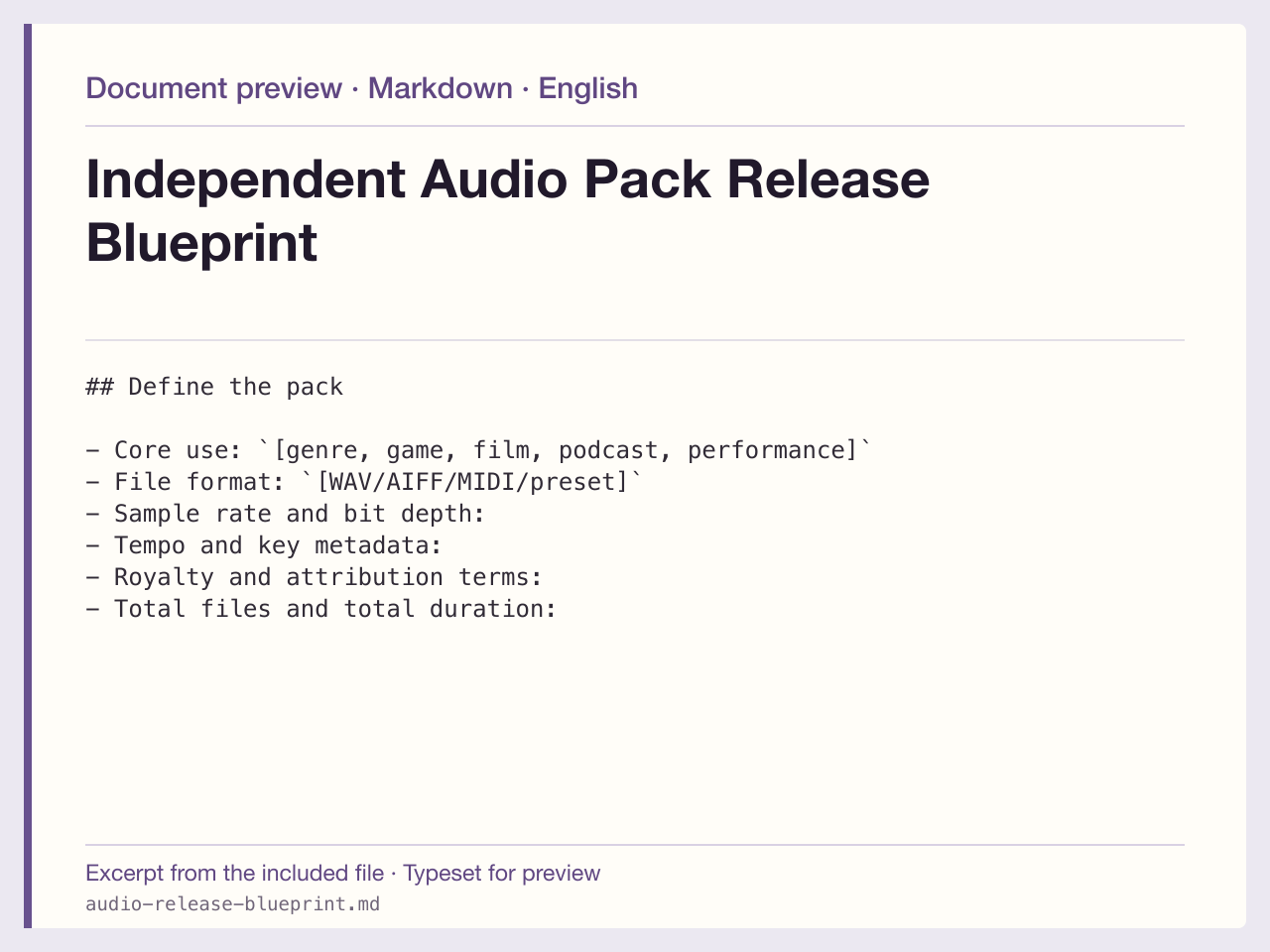 Independent Audio Pack Release Blueprint — image 1 of 1
