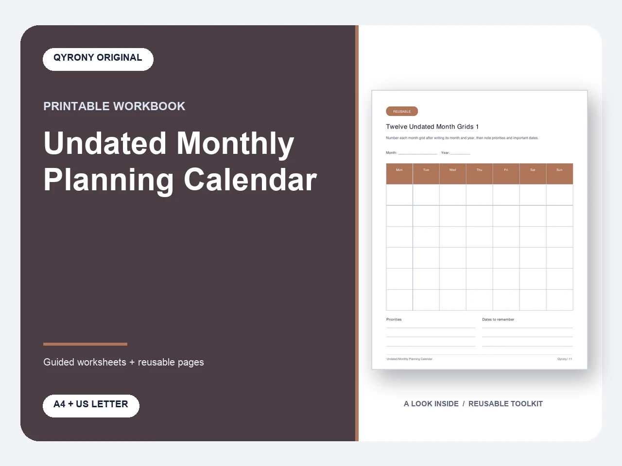Undated Monthly Planning Calendar — image 1 of 1