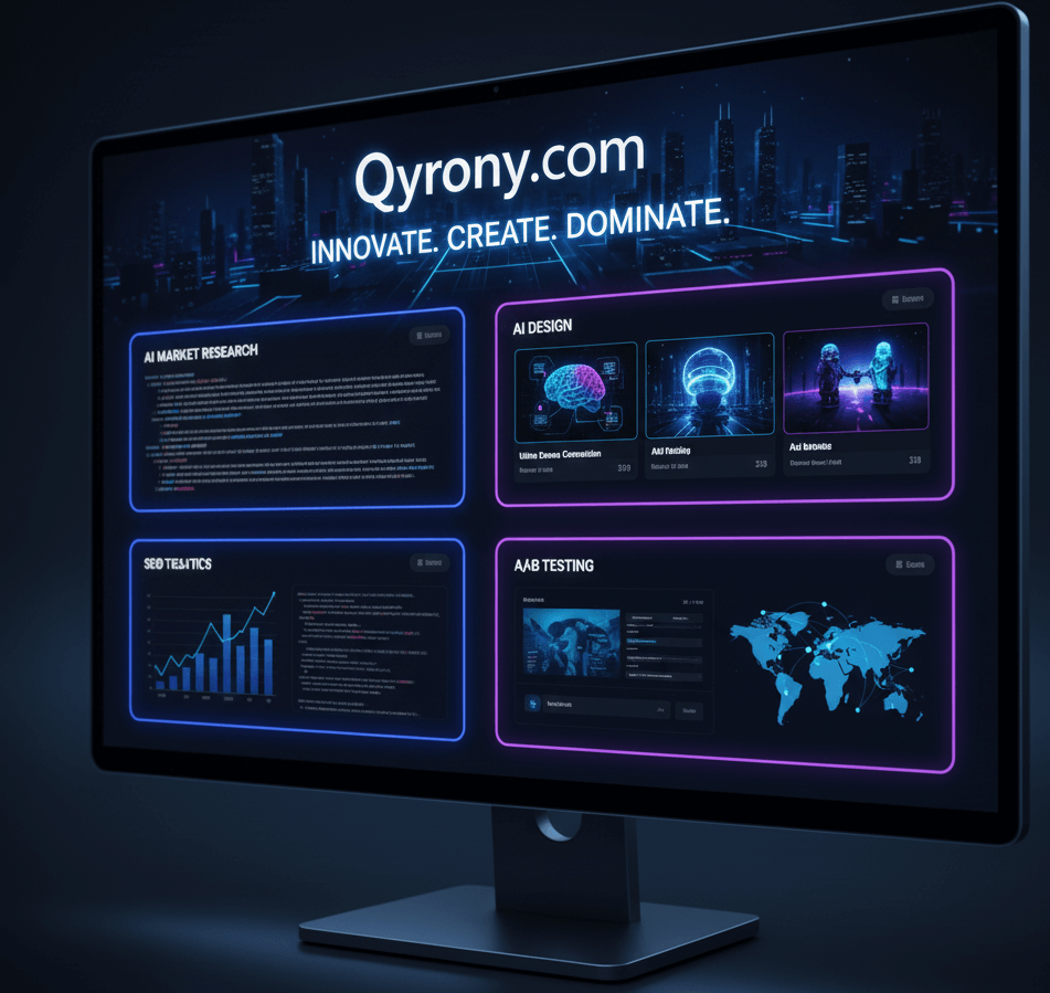 AI-powered digital product development pipeline on Qyrony — research, design, coding, testing, and SEO dashboards.