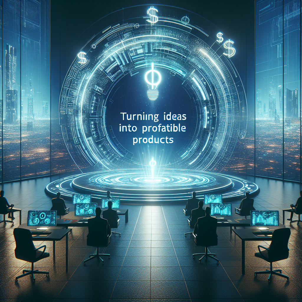 Futuristic scene showing qyrony monetization tactics: turn ideas into profitable products