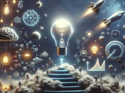 Futuristic scene showing qyrony tutorials: from idea to launch in one week