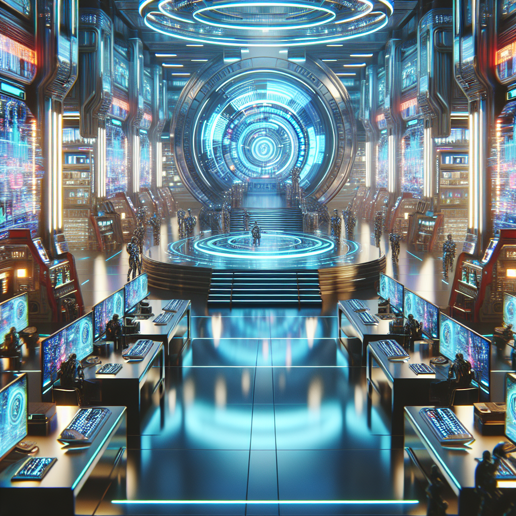 Futuristic digital marketplace illustration