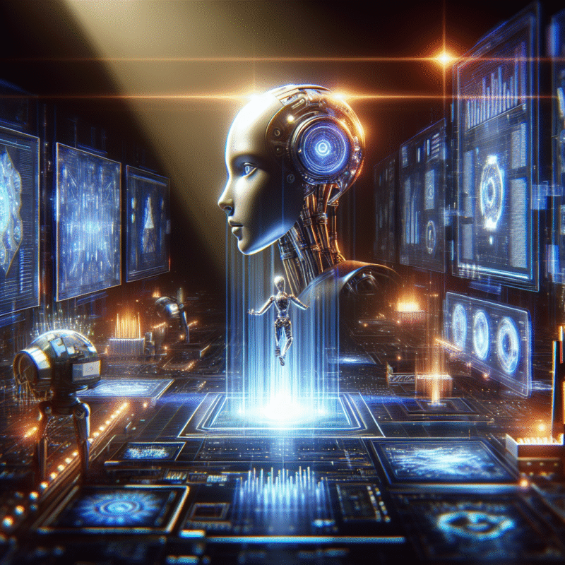 Create a futuristic illustration of AI tools and data