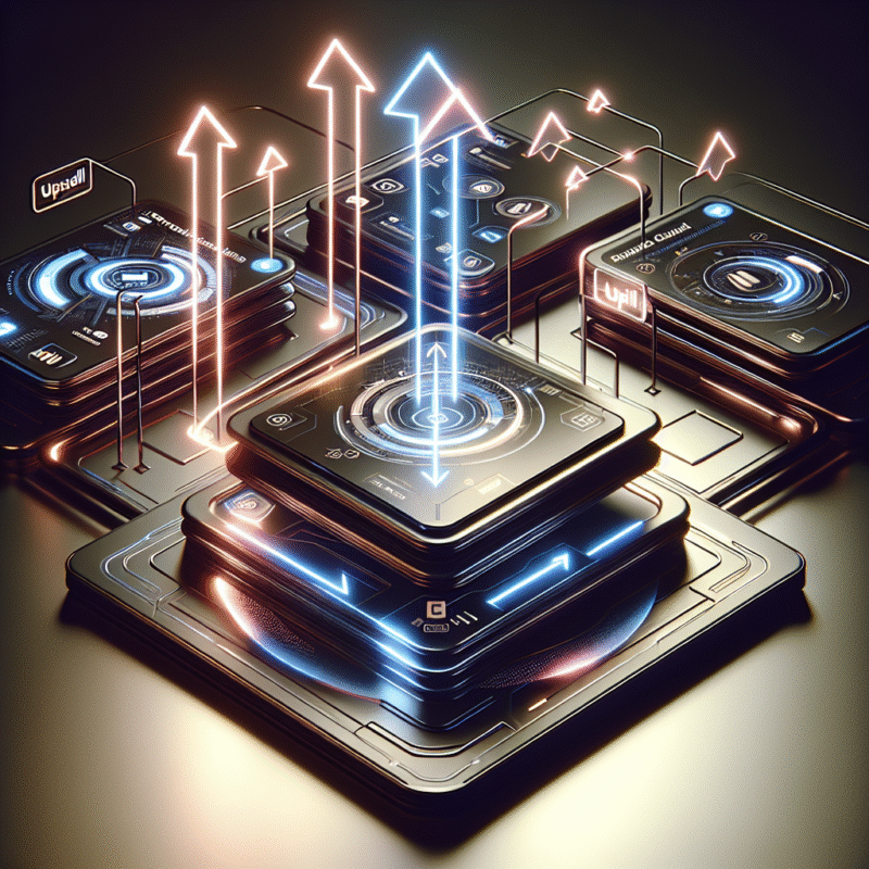 Product cards with upsell arrows