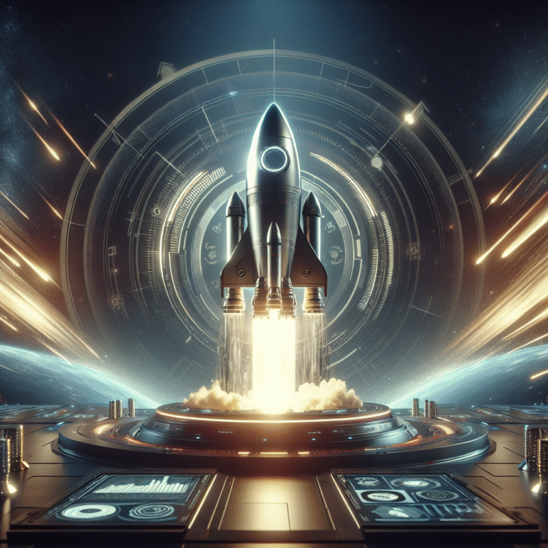 Motivational rocket launching first product from QYRONY dashboard