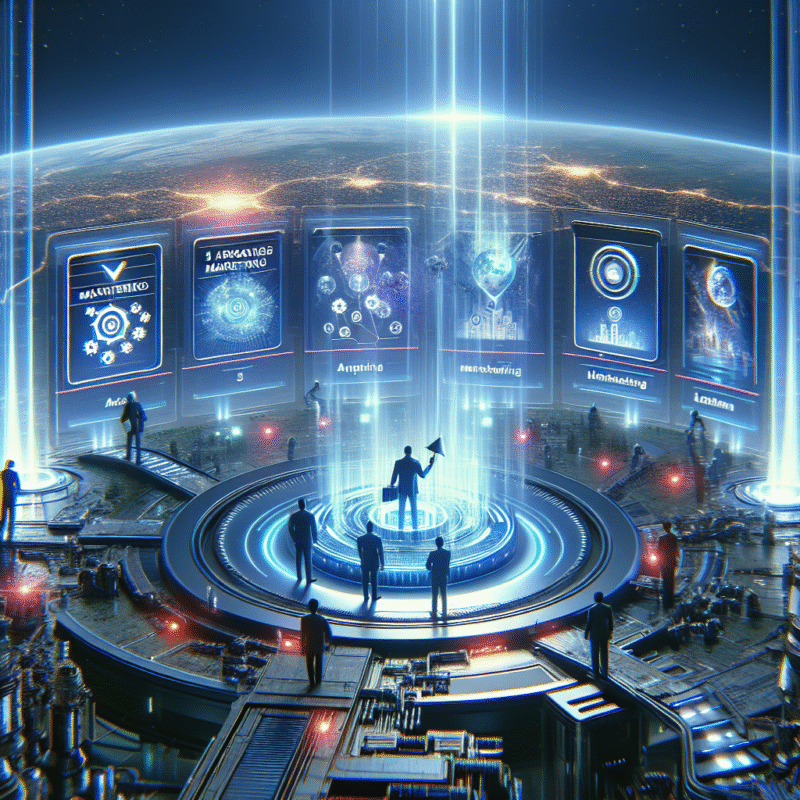 Futuristic scene showing 5 marketing tactics every qyrony seller must master in 2026