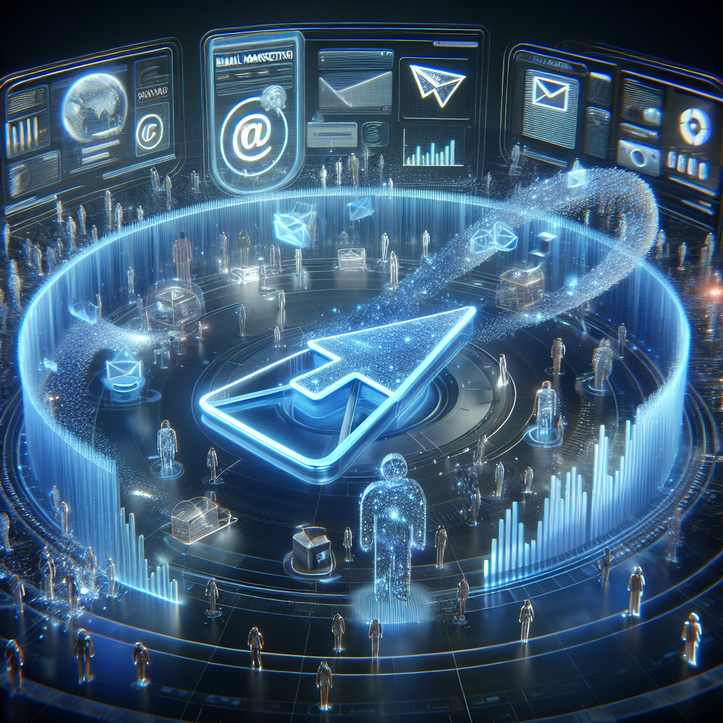 Futuristic scene showing email marketing for qyrony sellers: convert visitors to buyers