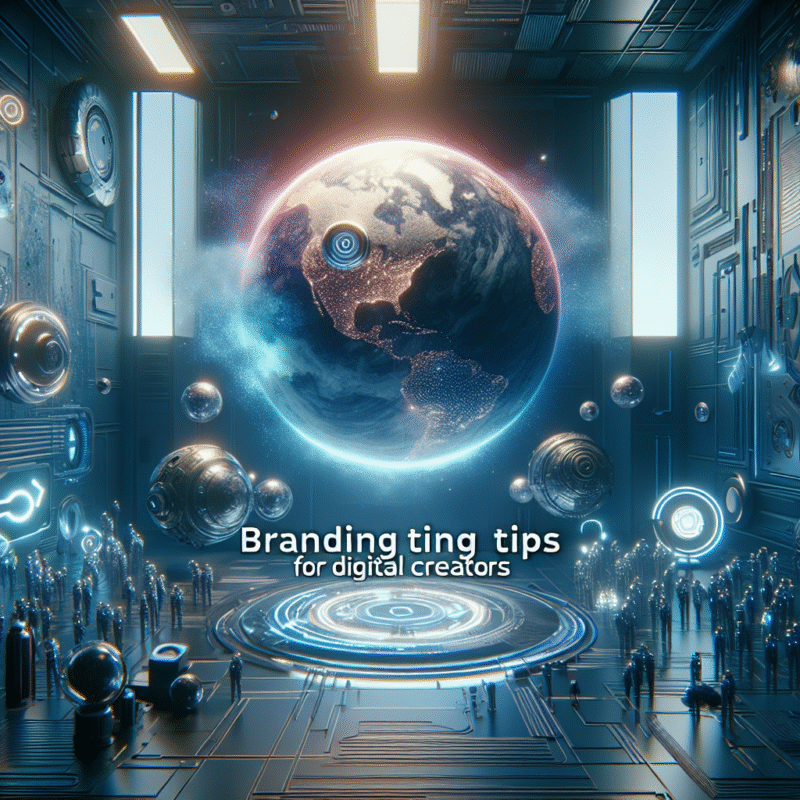 Futuristic scene showing qyrony branding tips: stand out among digital creators